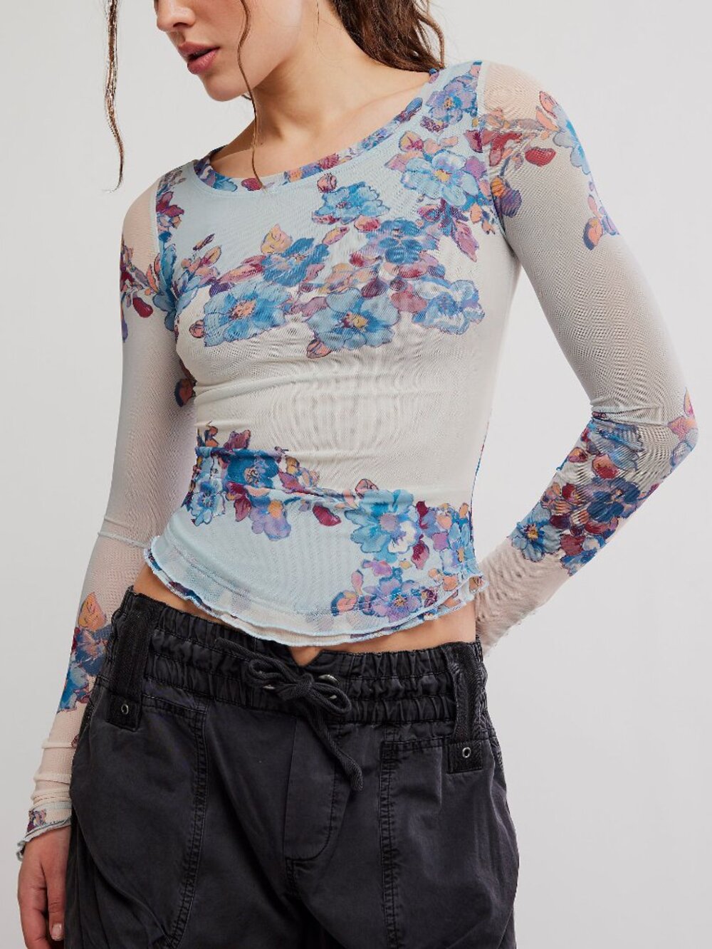 🆕 FREE PEOPLE Lilly Printed Long Sleeve / Frost Combo